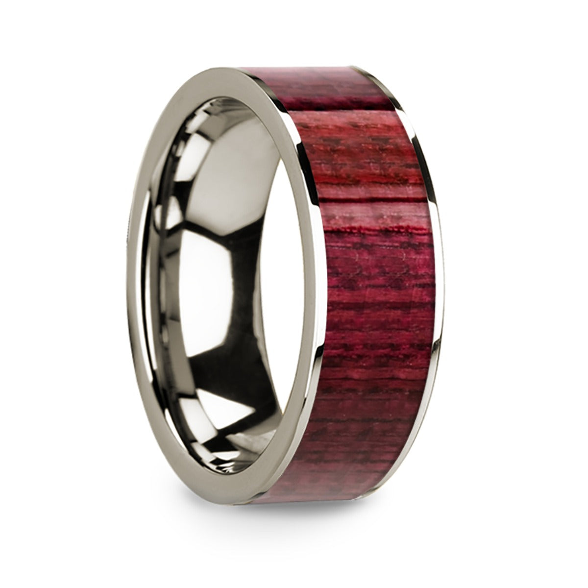 Purpleheart Wood Inlay 14k White Gold Men's Wedding Band
