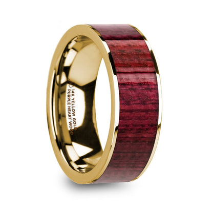 Purpleheart Wood Inlay 14k Yellow Gold Men's Wedding Band