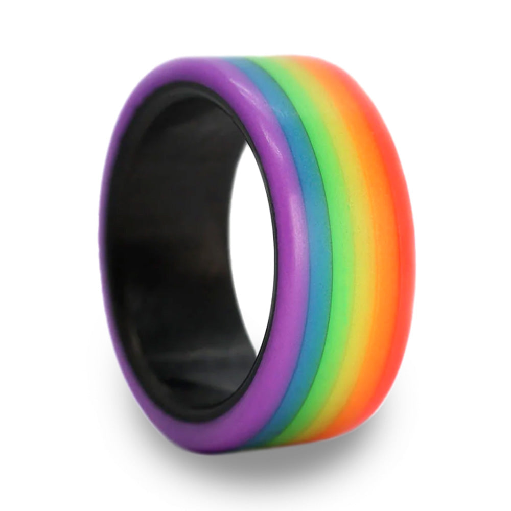 Rainbow Glow-in-the-Dark Men's Carbon Fiber Wedding Band