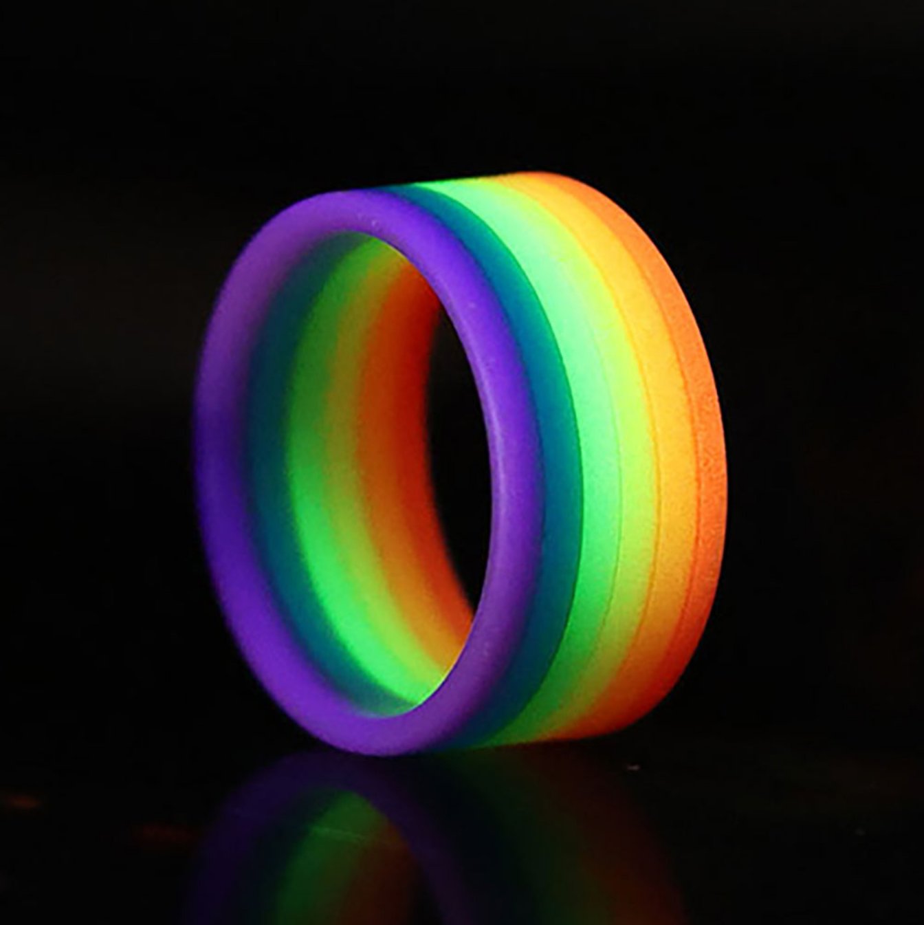 Rainbow Striped Glow-in-the-Dark Men's Wedding Band