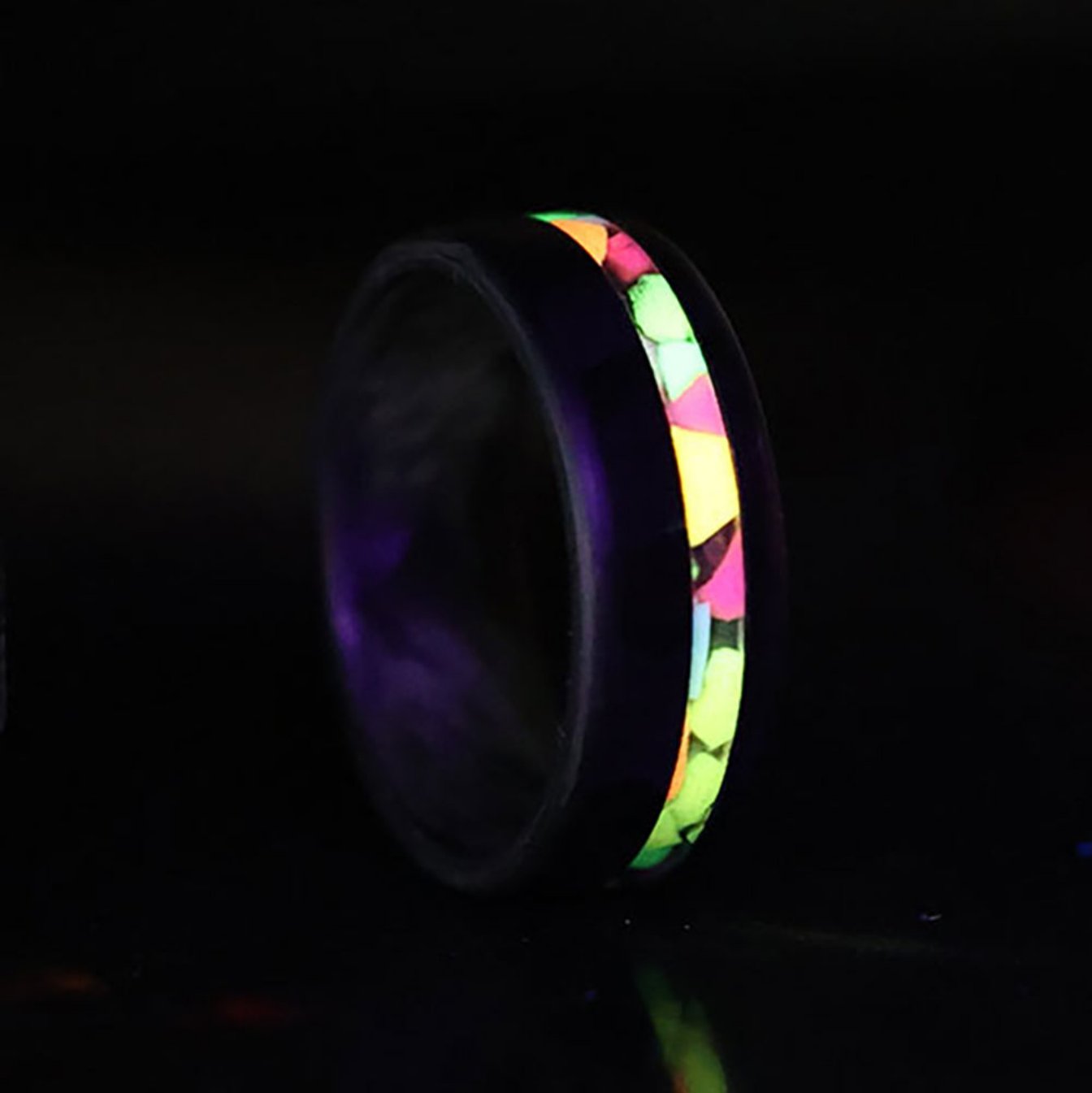 Rainbow Grooved Glow-in-the-Dark Carbon Fiber Men's Wedding Band