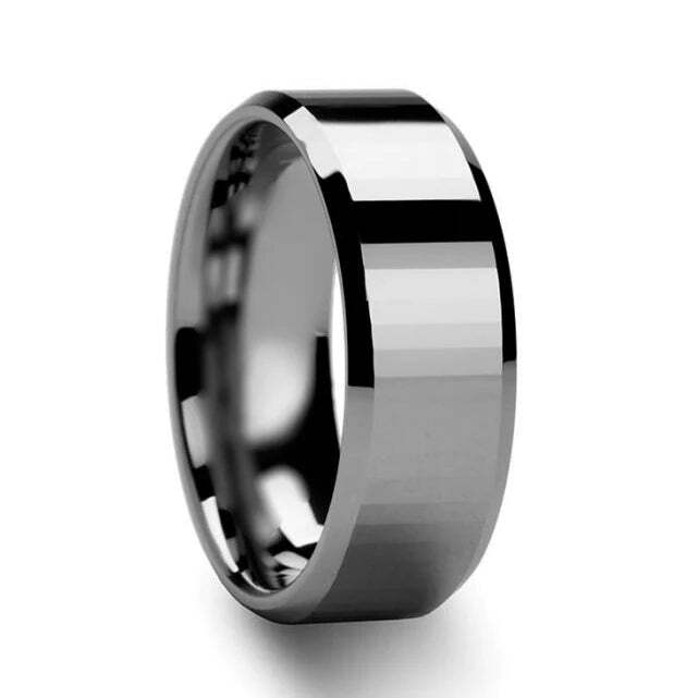 Rectangular Faceted Tungsten Couple's Matching Wedding Band Set