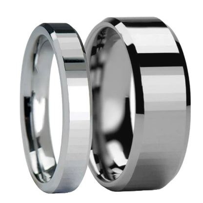 Rectangular Faceted Tungsten Couple's Matching Wedding Band Set