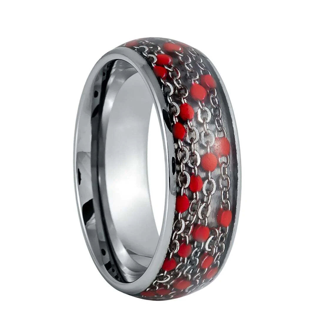 Red Chain Inlay Silver Tungsten Men's Wedding Band | Vansweden Jewelers