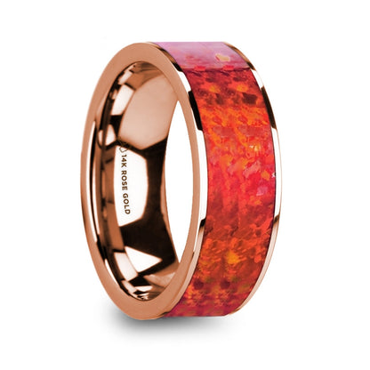 Red Opal Inlay 14k Rose Gold Men's Wedding Band