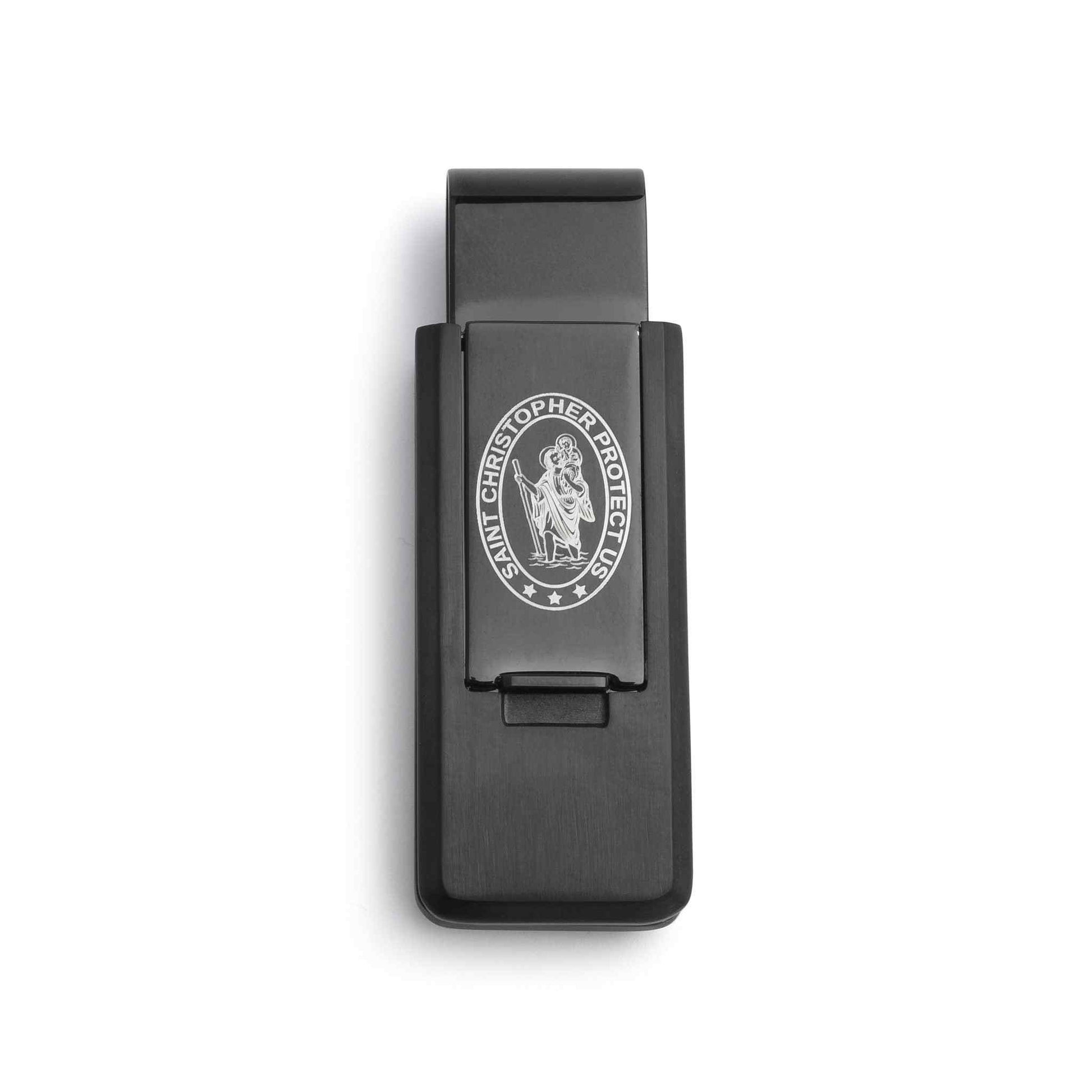 A religious symbol flip money clip displayed on a neutral white background.