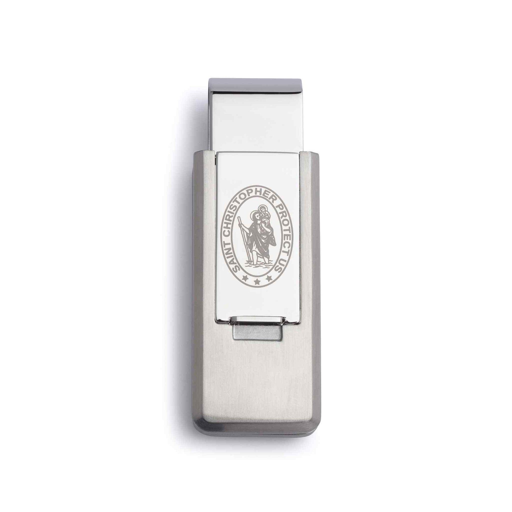 A religious symbol flip money clip displayed on a neutral white background.