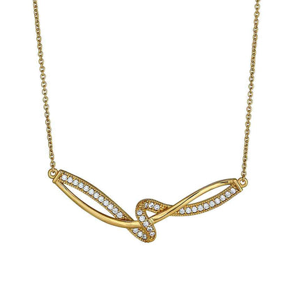 A ribbon swirl necklace with simulated diamonds displayed on a neutral white background.