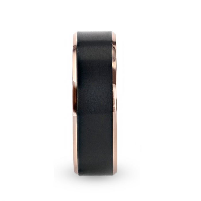 Rose Gold Plated Titanium Men's Wedding Band with Black Center