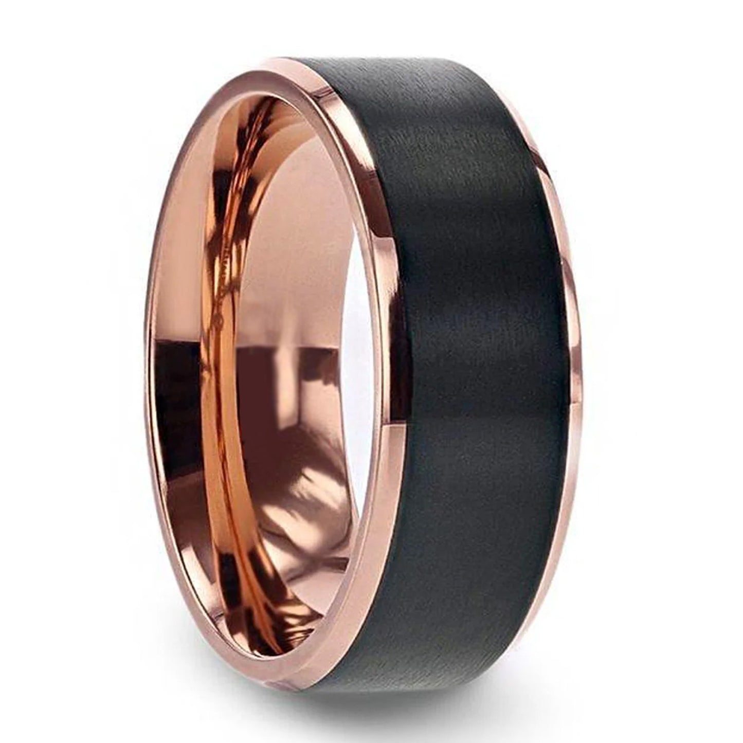 Rose Gold Plated Titanium Men's Wedding Band with Black Center