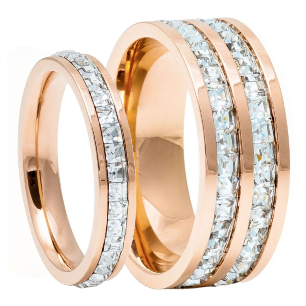Titanium & Square Cubic Zirconia Couple's Matching Wedding Band Set