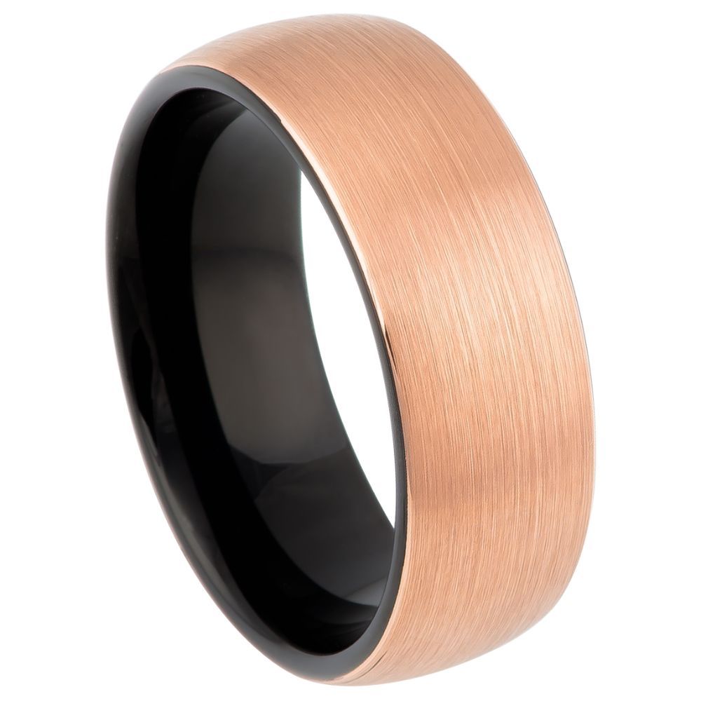 Rose Gold Tungsten Men's Wedding Band with Contrasting Black Interior