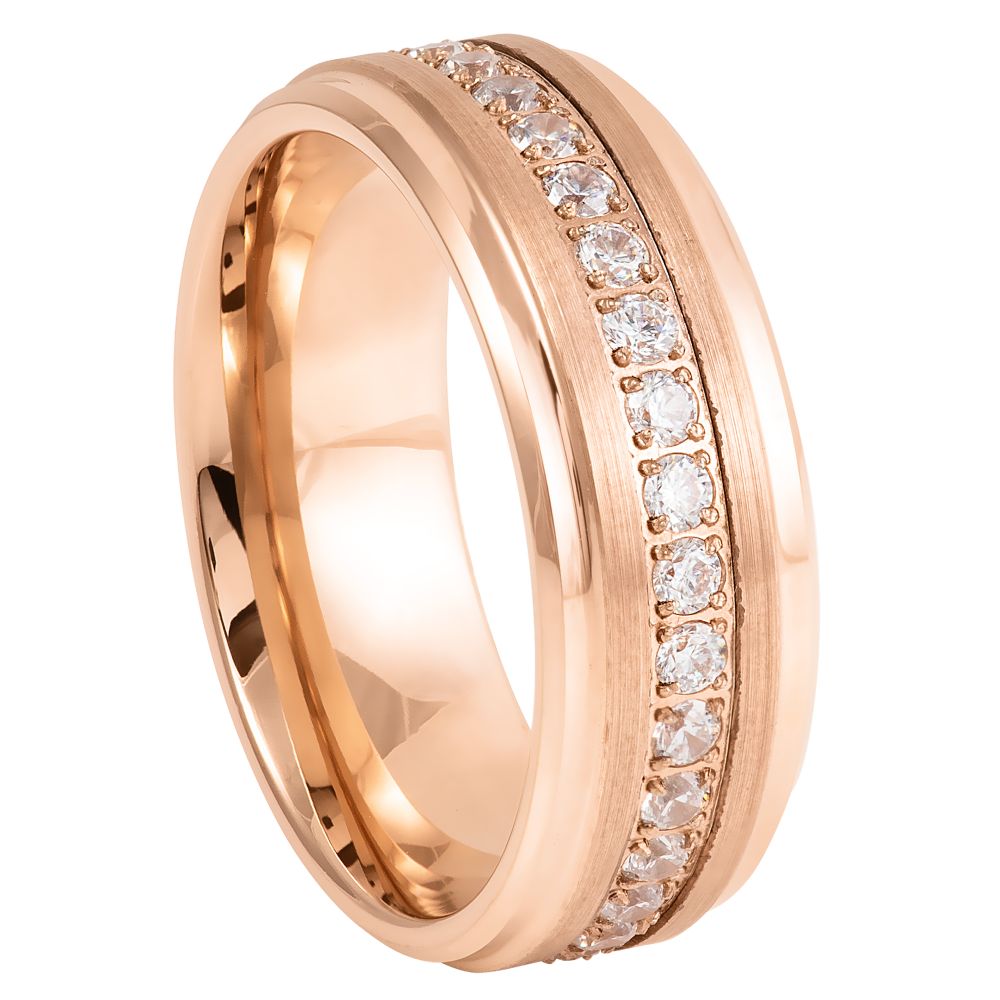 Rose Gold Tungsten Men's Wedding Band with Cubic Zirconia