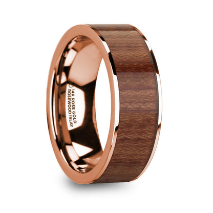 Rosewood Inlay 14k Rose Gold Men's Wedding Band