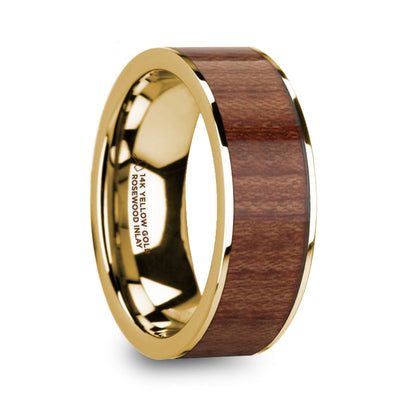 Rosewood Inlay 14k Yellow Gold Men's Wedding Band