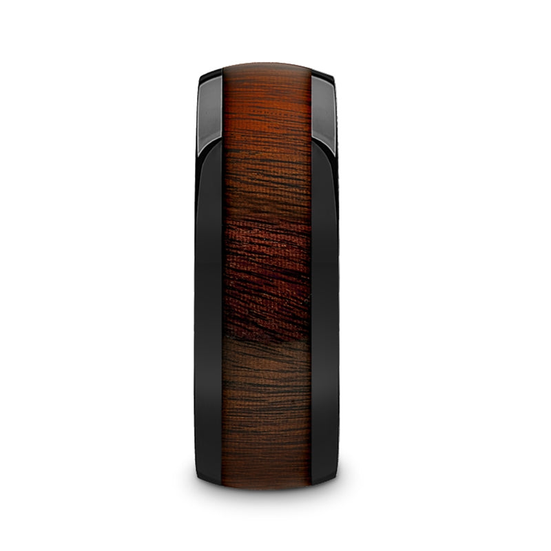 Rosewood Inlay Black Ceramic Men's Wedding Band