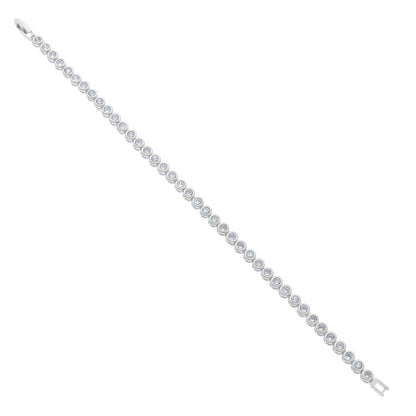 A round bezel set simulated diamond bracelet displayed on a neutral white background.