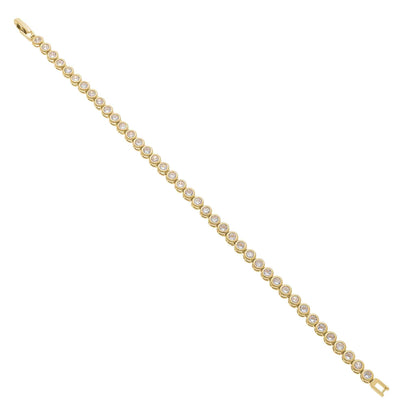 A round bezel set simulated diamond bracelet displayed on a neutral white background.
