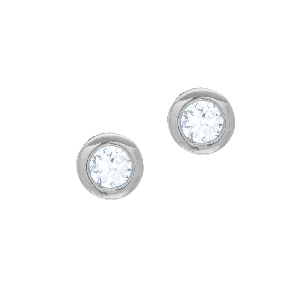 A round cubic zirconia earrings displayed on a neutral white background.