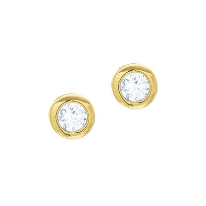 A round cubic zirconia earrings displayed on a neutral white background.