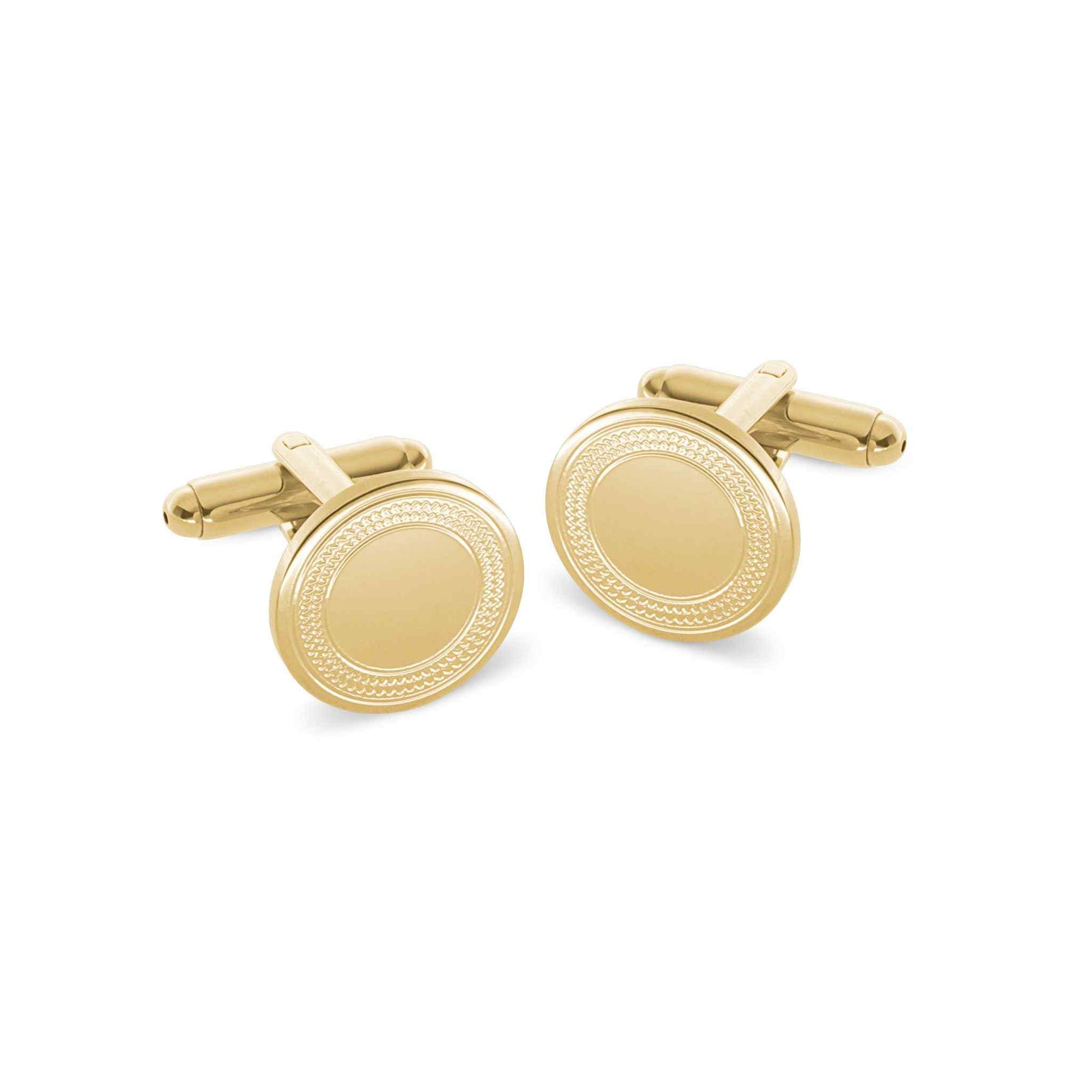 A round cufflinks with inside ring displayed on a neutral white background.