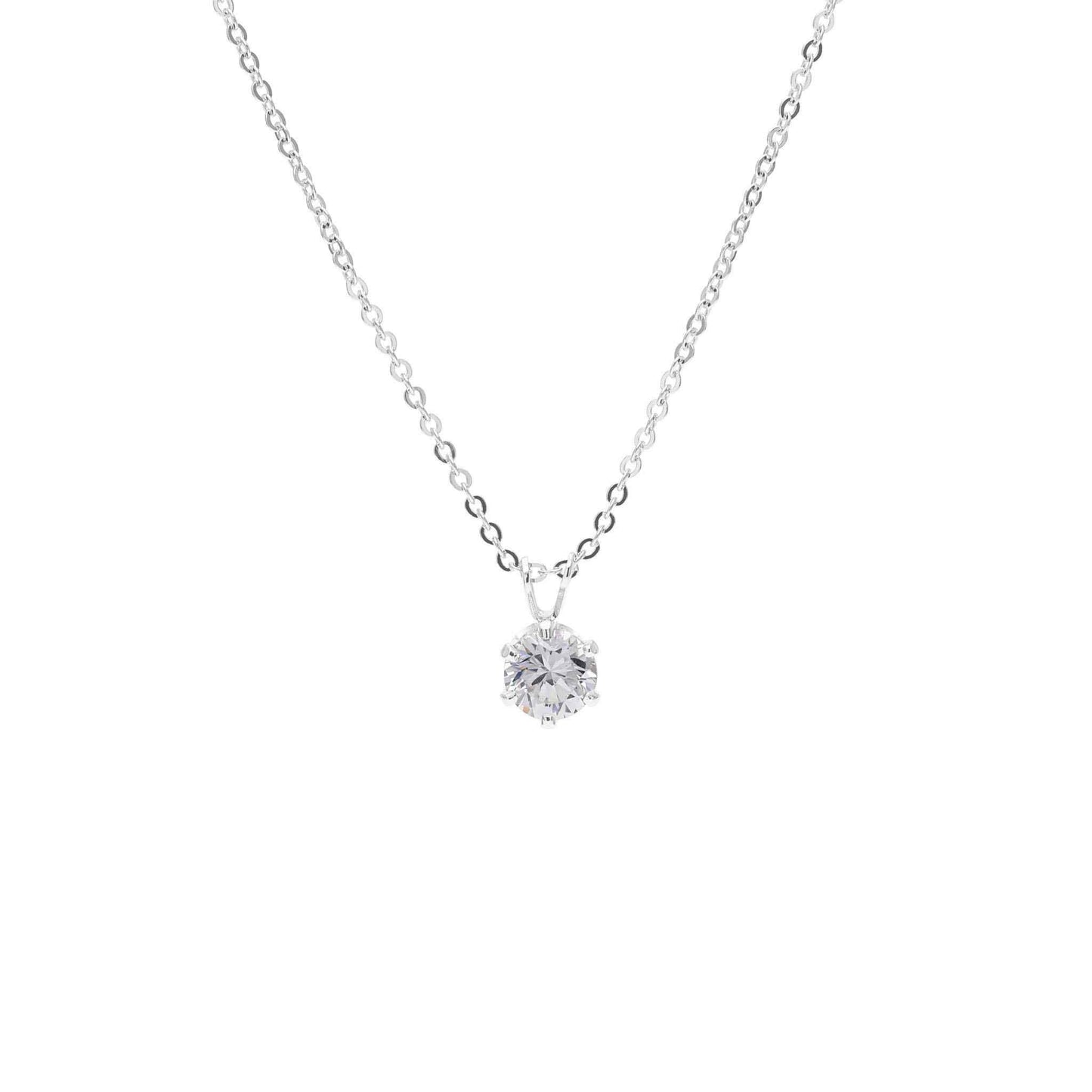 A 7mm x 5mm round simulated diamond necklace displayed on a neutral white background.