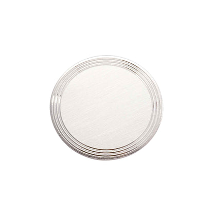 A round florentine finish pin with three ring edge displayed on a neutral white background.
