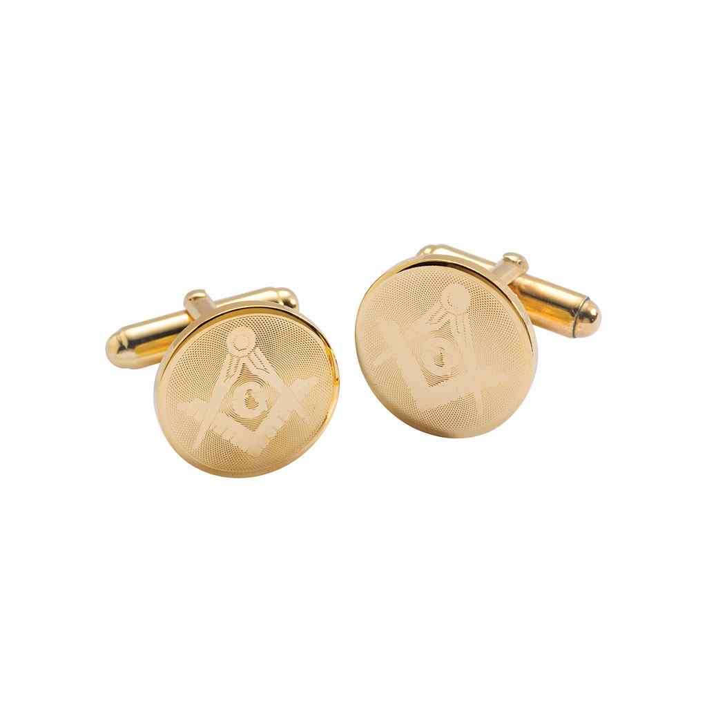 A round masonic cufflinks displayed on a neutral white background.