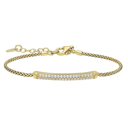 A rounded box chain bracelet with simulated diamond accented bar displayed on a neutral white background.