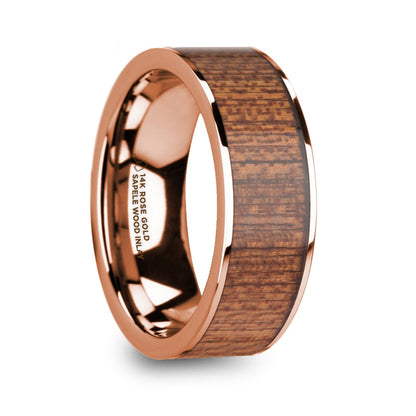 Sapele Wood Inlay 14k Rose Gold Men's Wedding Band