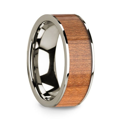 Sapele Wood Inlay 14k White Gold Men's Wedding Band