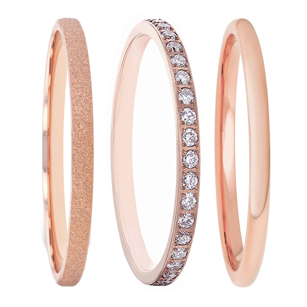 Set of Three Stackable Rose Gold Women's Extra-Thin Wedding Bands