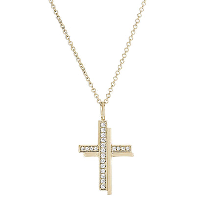 A shadow cross necklace with simulated diamonds displayed on a neutral white background.