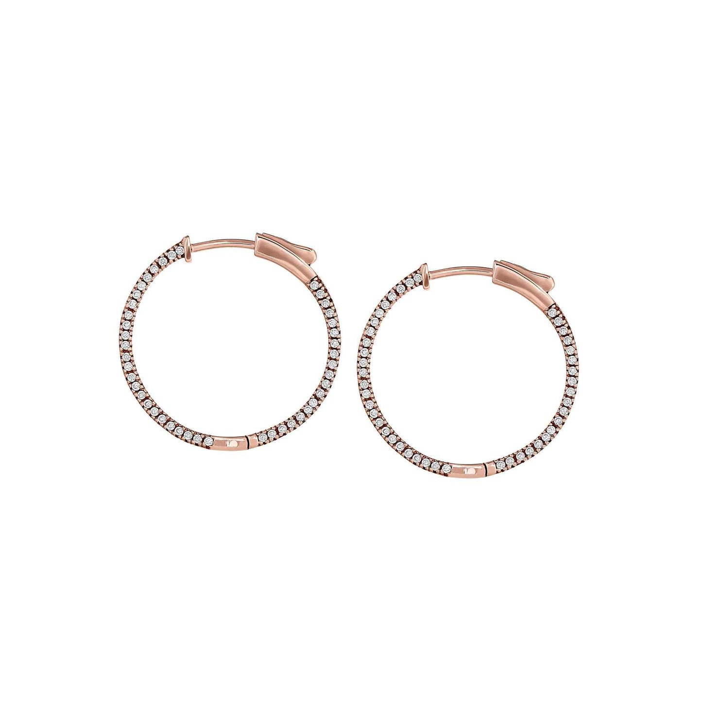 A side stone medium hoop earrings with simulated diamonds displayed on a neutral white background.