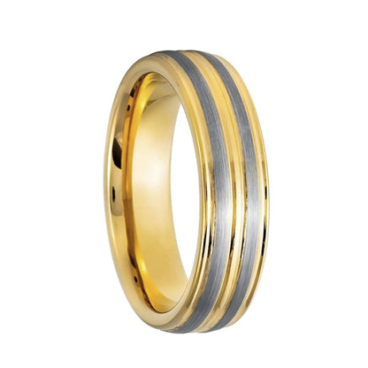 Silver Brushed Inlay Gold Tungsten Men's Wedding Band