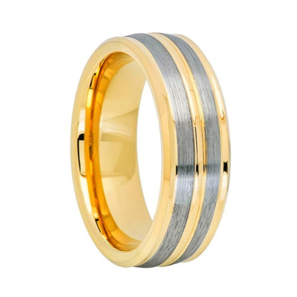 Silver Brushed Inlay Gold Tungsten Men's Wedding Band