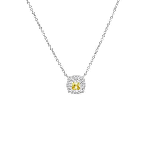 A simulated canary gemstone & diamond necklace displayed on a neutral white background.
