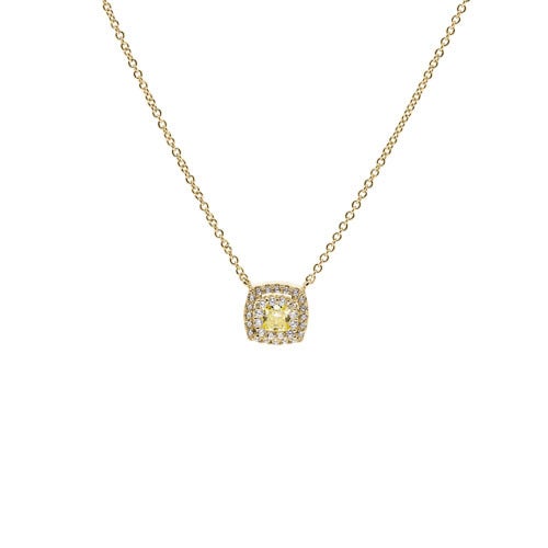 A simulated canary gemstone & diamond necklace displayed on a neutral white background.