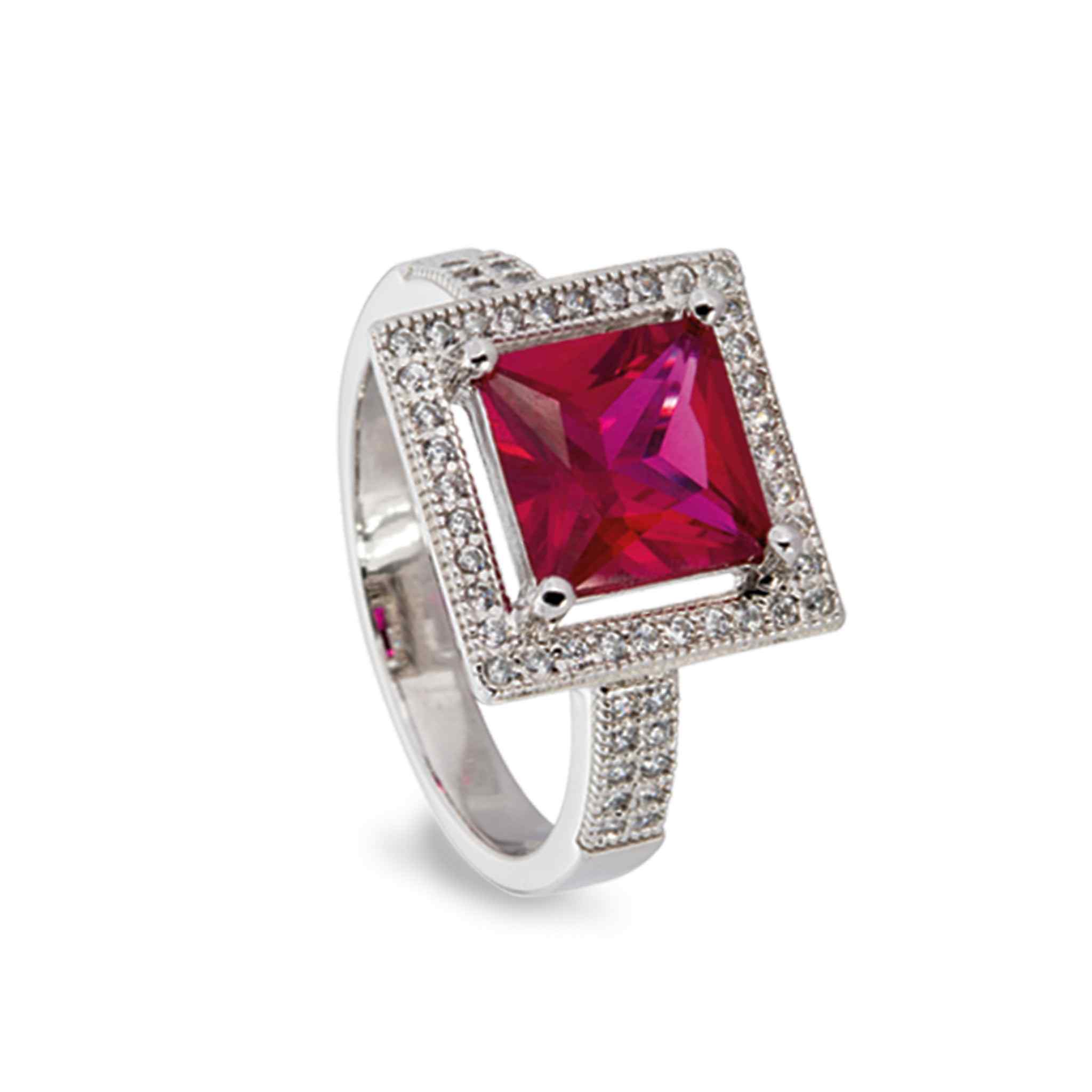 Simulated Ruby Princess Cut Ring with 57 Simulated Diamonds | Vansweden ...