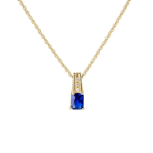 A simulated sapphire & diamond necklace displayed on a neutral white background.