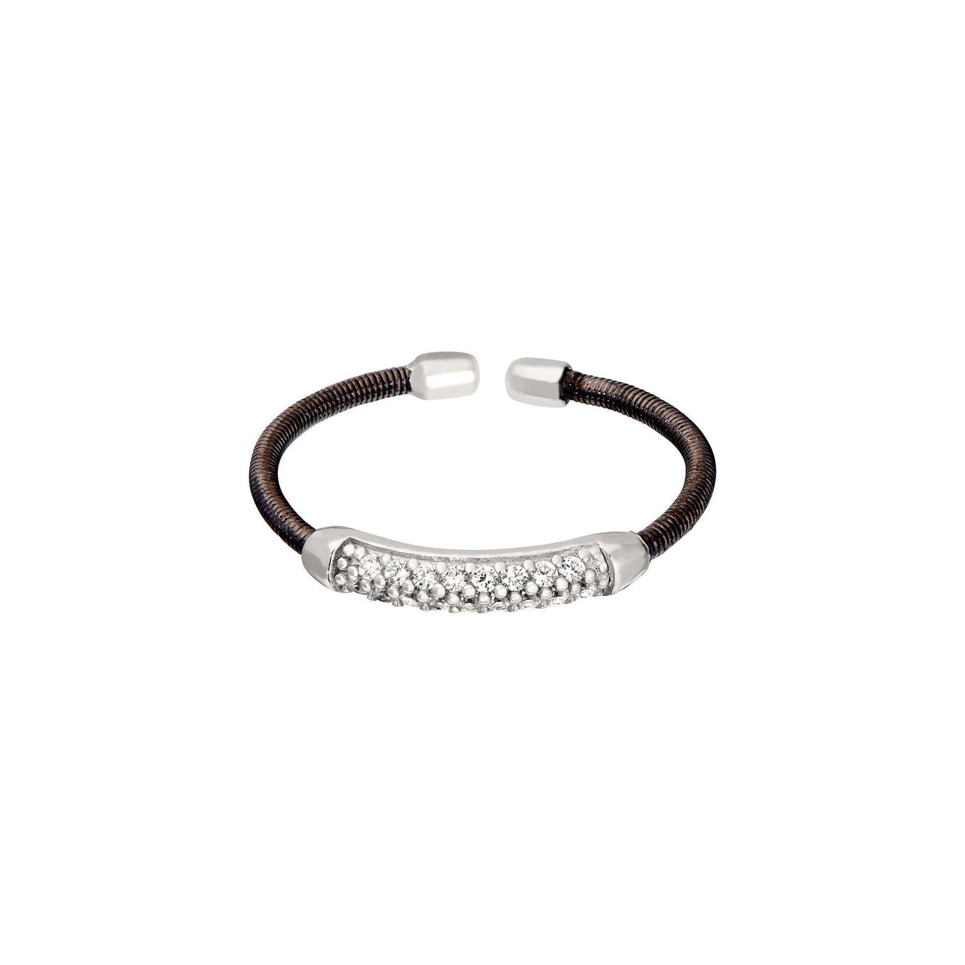 A flexible cable ring with simulated diamonds displayed on a neutral white background.