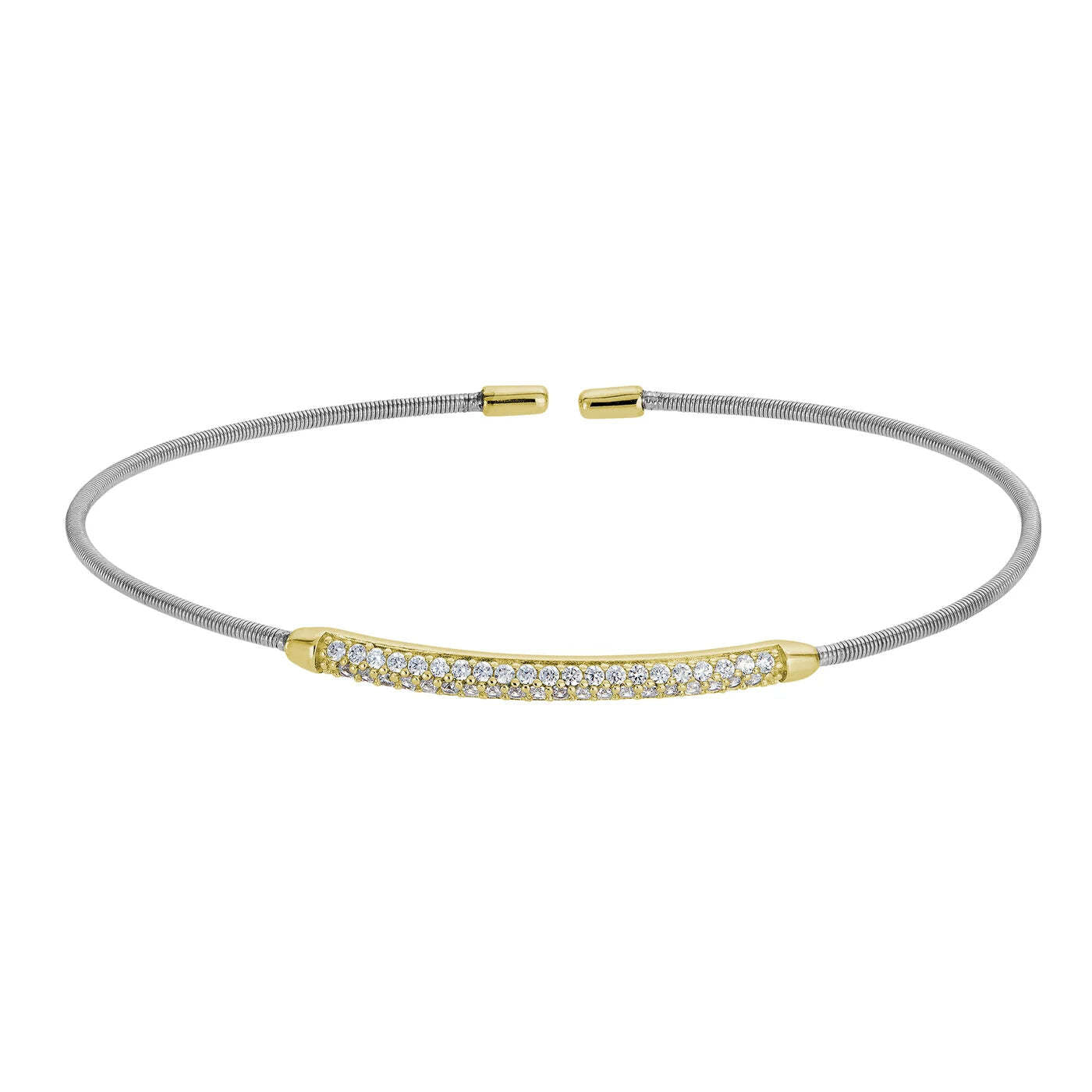 A sterling silver cable bracelet with double rows of simulated diamonds displayed on a neutral white background.
