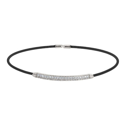 A sterling silver cable bracelet with double rows of simulated diamonds displayed on a neutral white background.