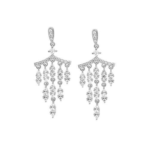 A small chandelier simulated diamond earrings displayed on a neutral white background.