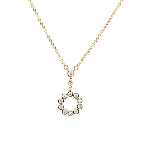 A small circle simulated diamond necklace displayed on a neutral white background.