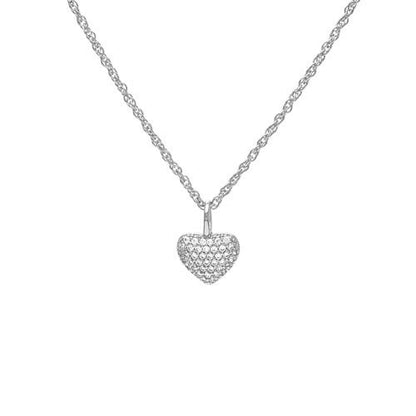 A small heart simulated diamond necklace displayed on a neutral white background.
