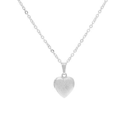 A heart locket necklace displayed on a neutral white background.