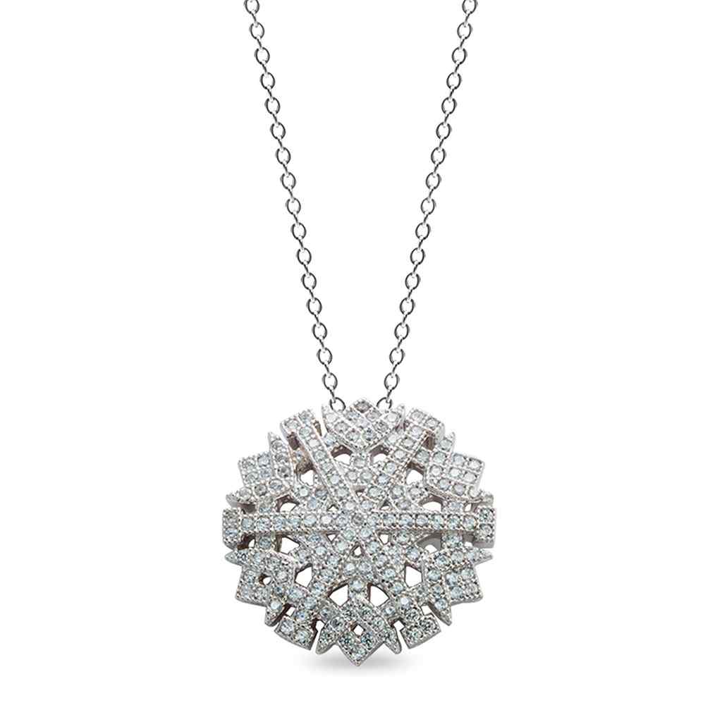 A snowflake pendant with 139 simulated diamonds displayed on a neutral white background.