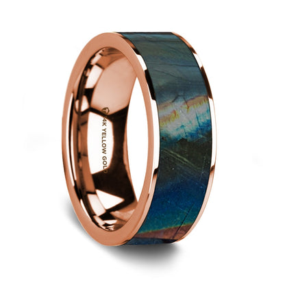 Spectrolite Inlay 14k Rose Gold Men's Wedding Band