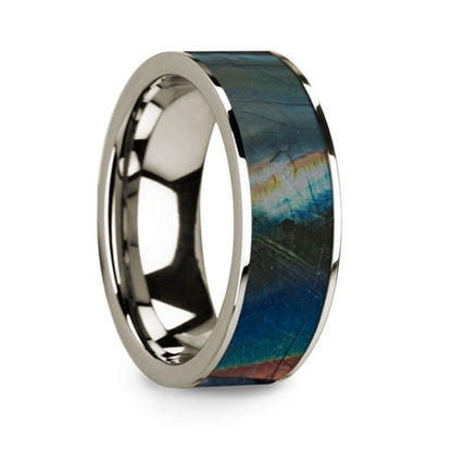 Spectrolite Inlay 14k White Gold Men's Wedding Band